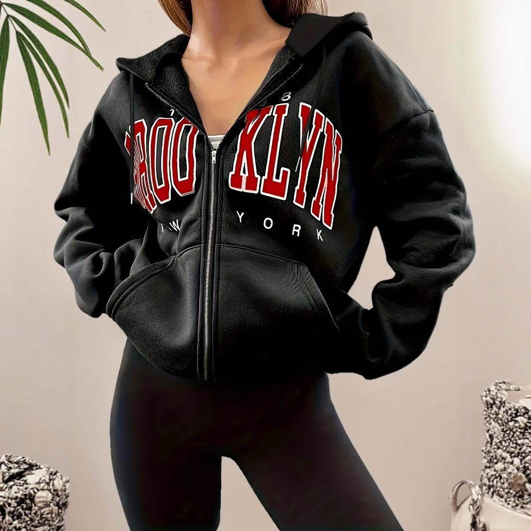 Loose Hooded Sports Zipper Sweatshirt Fitness Casual Style 5046 Print_voghion.com