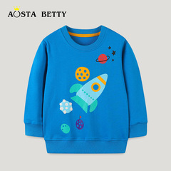 兒童衛衣秋季新款23男童歐美風格套頭衫針織毛圈長袖印花衛衣