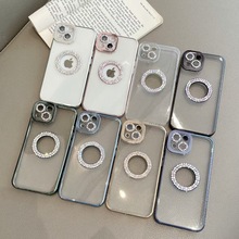 适用钻石镂空电镀苹果14proMax透明手机壳iPhone11/12pro全包x/xr