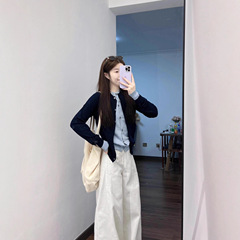 韩系撞色假两件针织开衫女早秋设计感毛衣外套秋冬时尚高级感上衣
