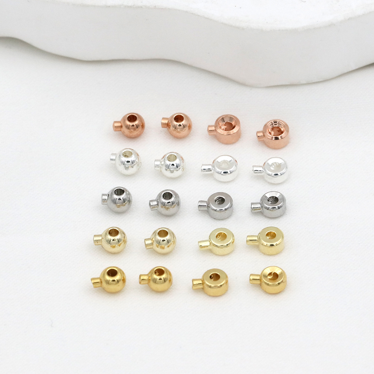 18K真金扁收尾扣圆形手链定位扣钢丝绳鱼线收尾项链高压锅夹扣