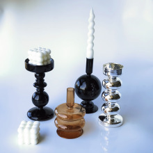 黑色玻璃烛台北欧轻奢蜡烛台浪漫烛光高级感摆件桌面酒柜玄关装饰