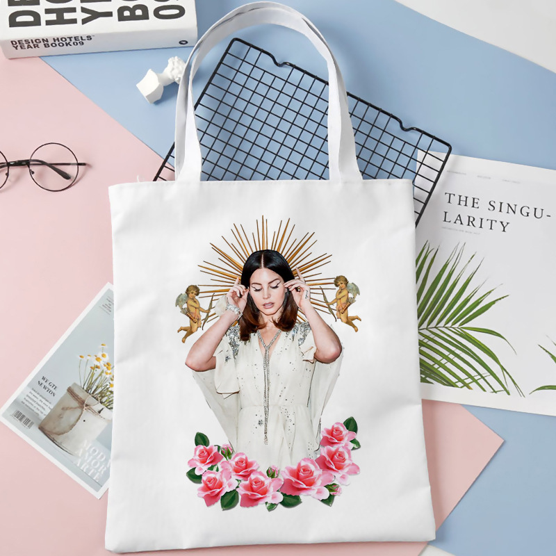 Comercio exterior transfronterizo Lana Del Rey impresa bolsa de lona Harajuku bolsa de hombro de moda estudiante bolsa de compras portátil