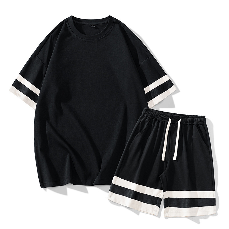 Verano hombre manga corta juego deportivo casual delgado suelto transpirable pantalones cortos de moda juveniles dos piezas