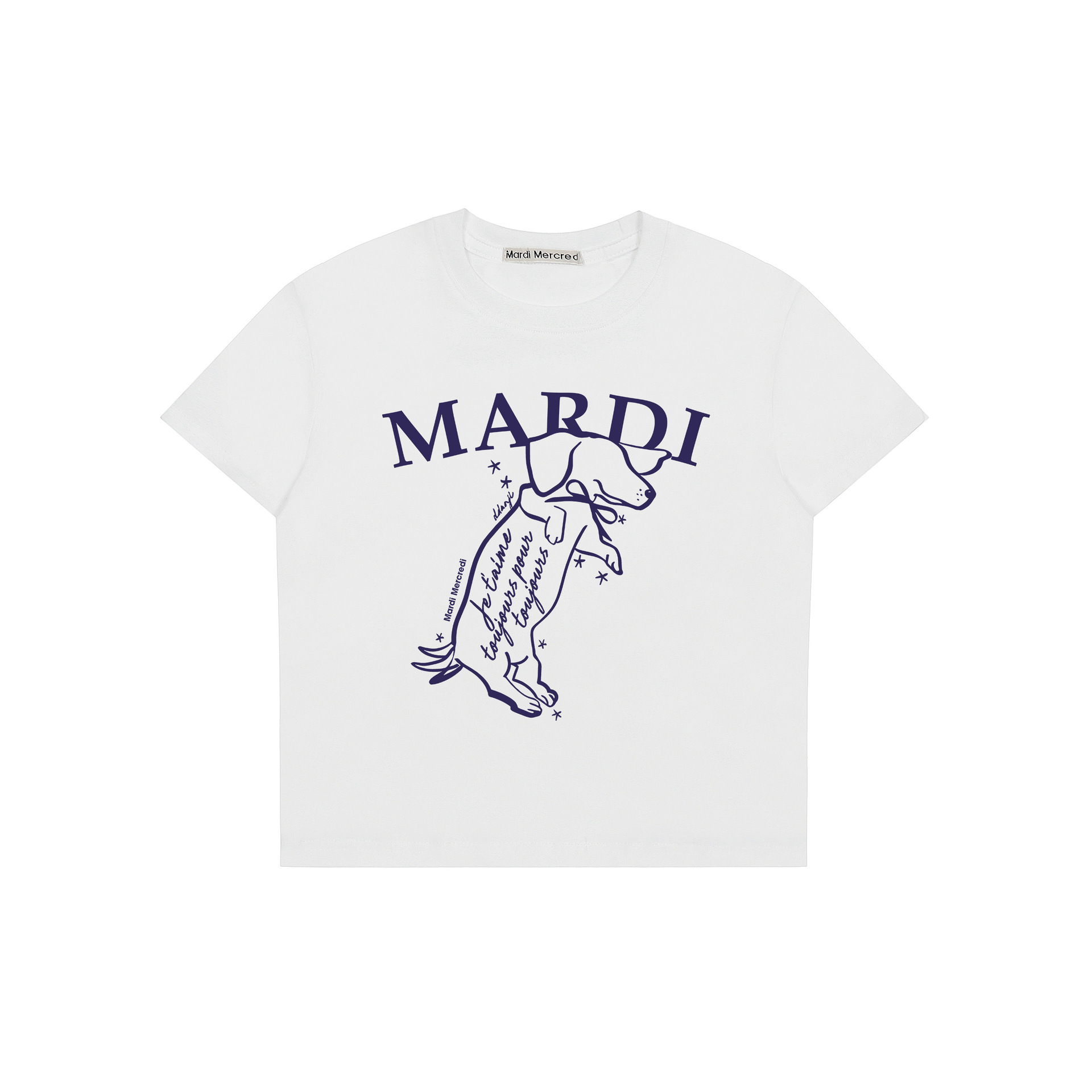 現物韓国潮牌mardiギャルの短い女性の小さい菊のプリントの半袖の臍を露出して身を修めるtシャツは代行します。
