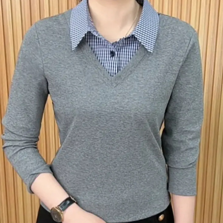 2025爆款春季时尚洋气新品翻领拼接撞色气质百搭显瘦休闲上衣