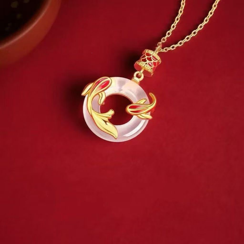 Good Luck Koi Fish Peace Pendant Necklace New Style Light Luxury High-End Versatile Pendant Clavicle Chain Gift for Girlfriend