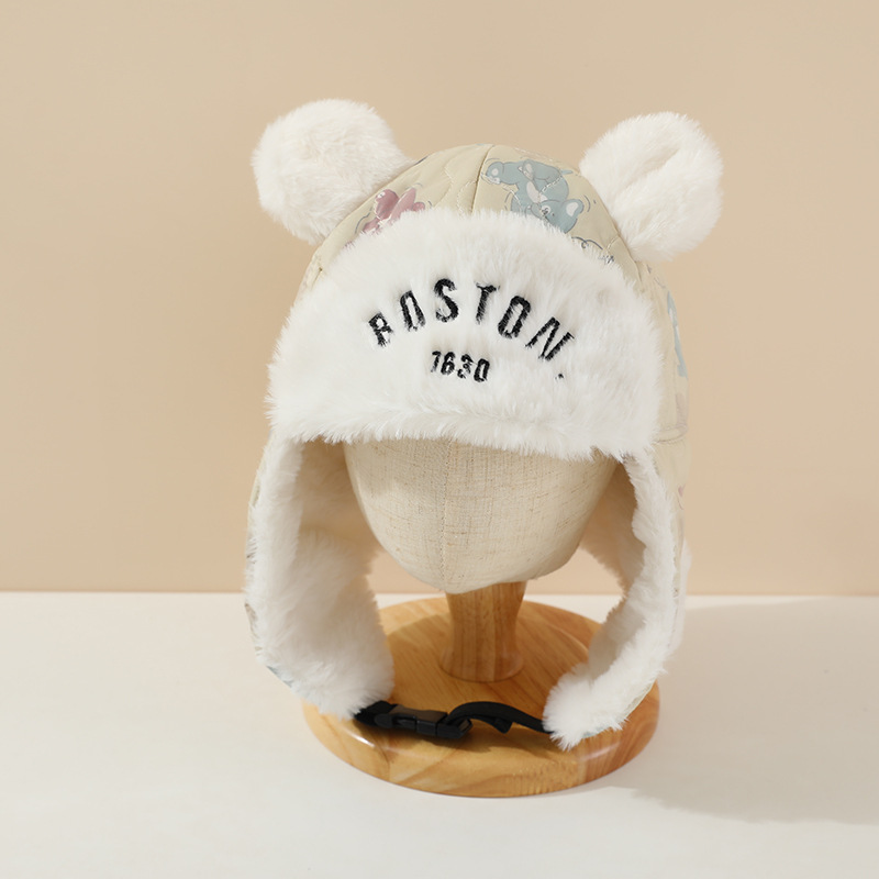 Sombreros de moda coreana de letras para niños otoño y invierno caliente y grueso sombreros de orejas para bebés de hombres y mujeres con gorras de lana de invierno