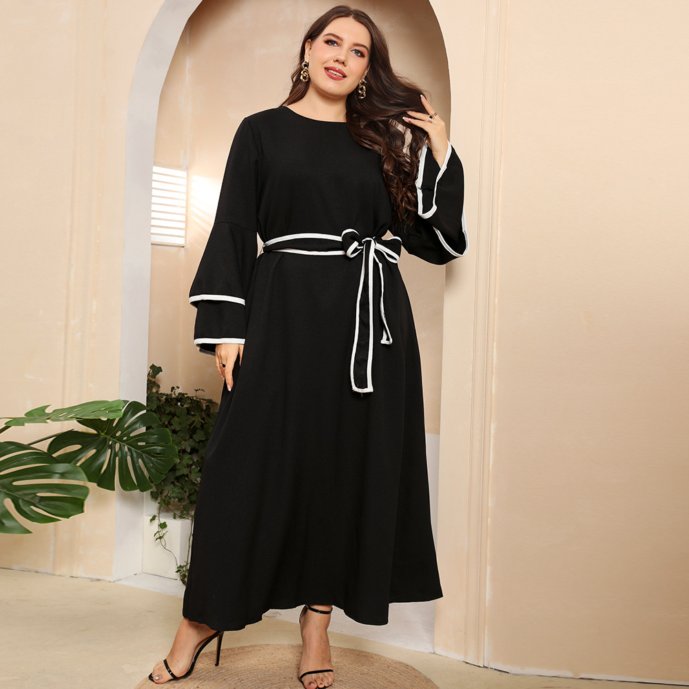 plus size solid color retro slim round neck dress NSWCJ117754