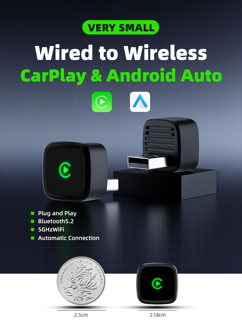 Wireless CarPlay Android Auto 2-in-1 Adapter Original Car System Interconnection Car Box