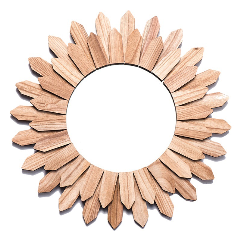 Espejo de pared decorativo de madera baño lavabo espejo cosmético B & B baño creativo espejo redondo foto Accesorios