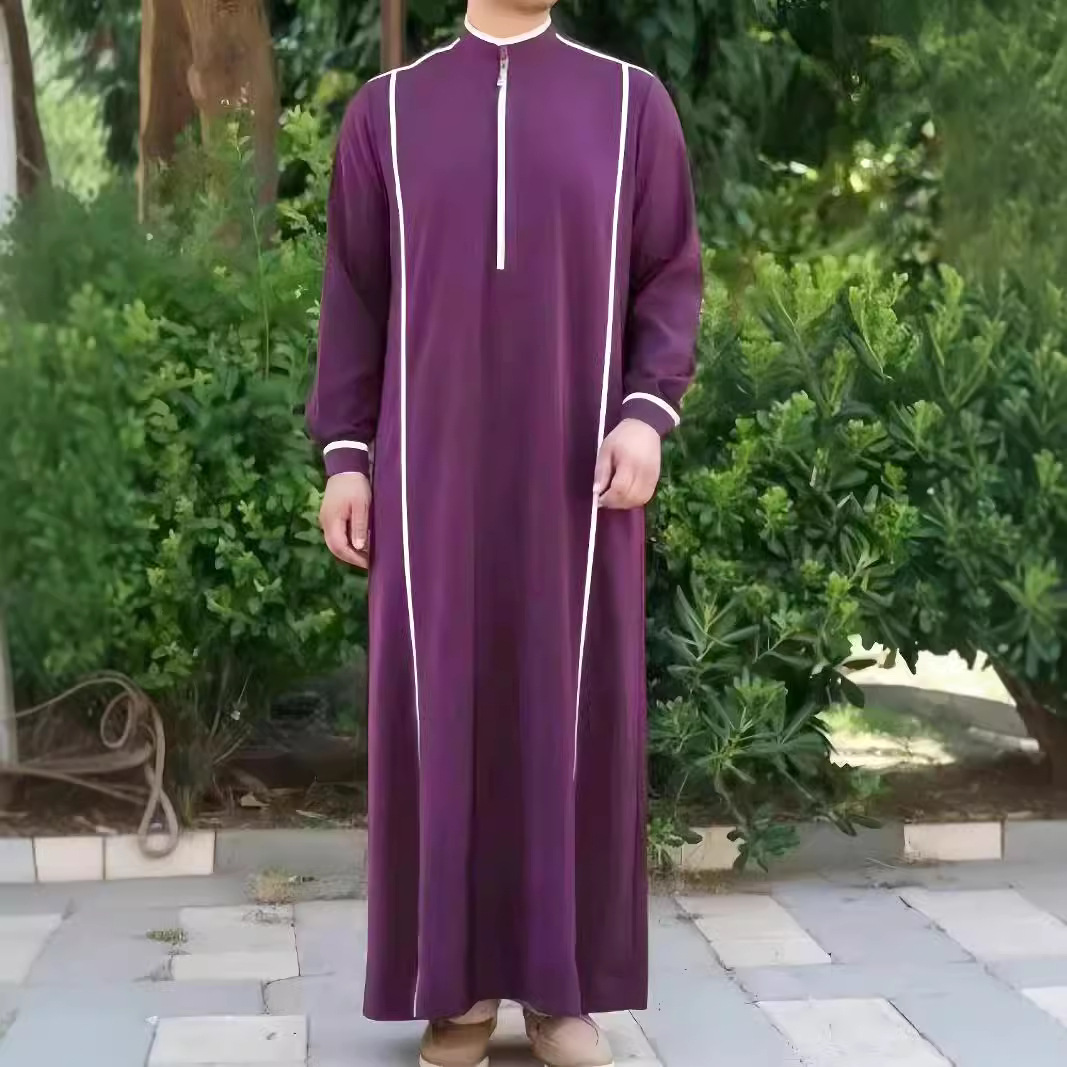 Muslim Fashion Kebaya African-Inspired Men's Long Robe – Traditional Ethnic Style With Modern Comfort, Loose Fit Muslim Thobe For Casual Wear_voghion.com