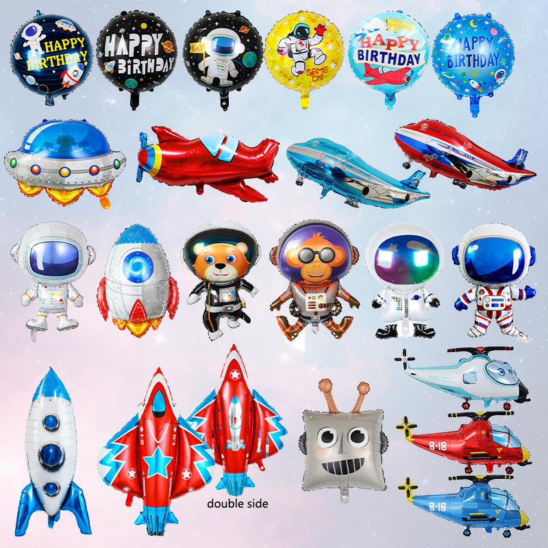 Cross-border Spaceman Balloon Astronaut UFO Rocket Plane Aerospace Theme Birthday Party Decoration Aluminum Film Balloon