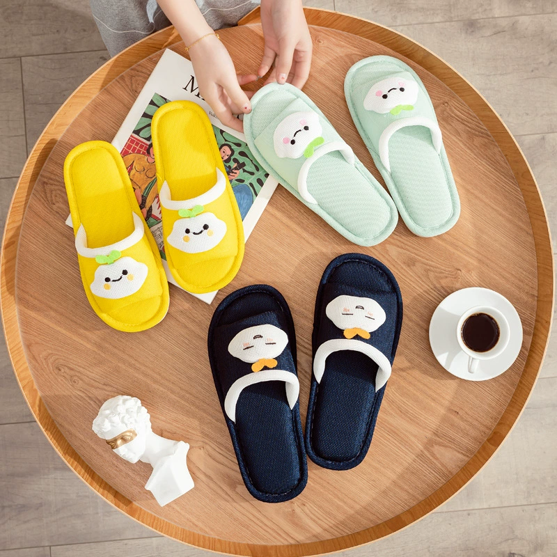 Тапочки Льняные в помещении прохладные дамы летняя домашняя нескользящая милая пара мягкого дна студенческие тапочки