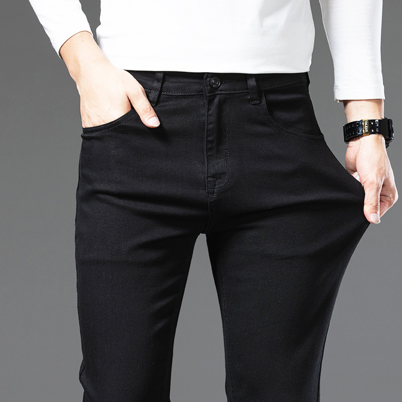Hong Kong Summer Thin Classy Non-Fading Black Jeans Men's Slim Straight Pants Stretch Casual Long Pants Hong Kong Summer Thin Classy Non-Fading Black Jeans Men's Slim Straight Pants Stretch Casual Long Pants