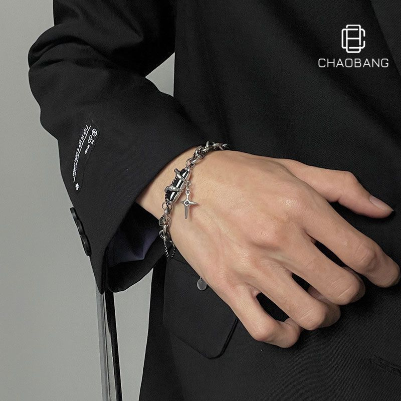 Titanium Steel Black Diamond Star Winding Bracelet Men's Niche Ins Simple Bracelet Women's All-match High-end Personality Accessories