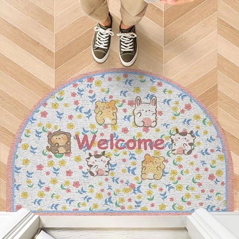 Entrance door silk loop mat, can be cut to size, hallway doormat, semi-circular door mat, non-slip, dirt-resistant