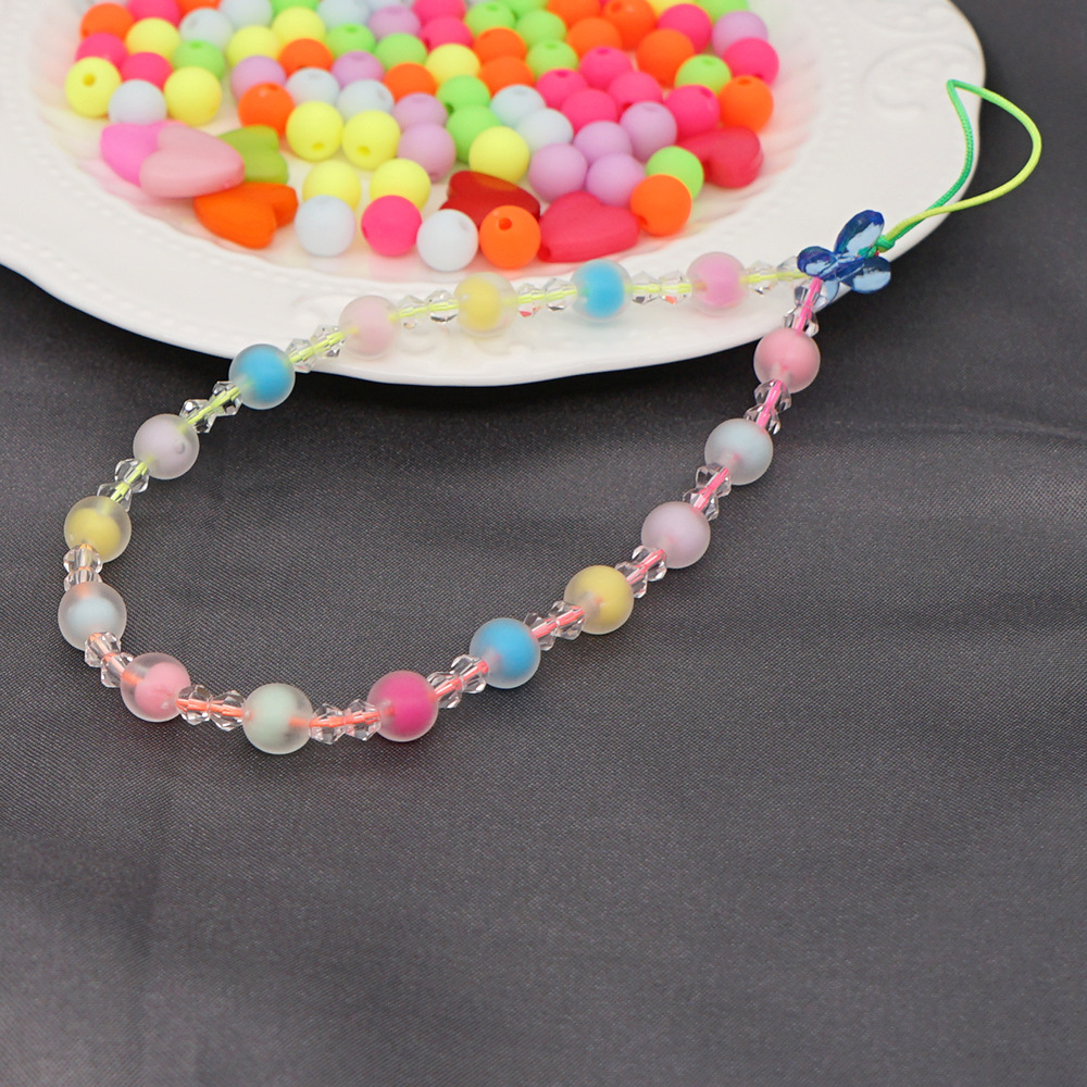 Candy color acrylic beads antilost mobile phone chain rainbow short crystal mobile phone lanyardpicture4