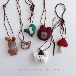 Korean-style fabric three-dimensional cartoon mushroom bear rabbit cute children's accessories hanging chain animal sweater chain pendant