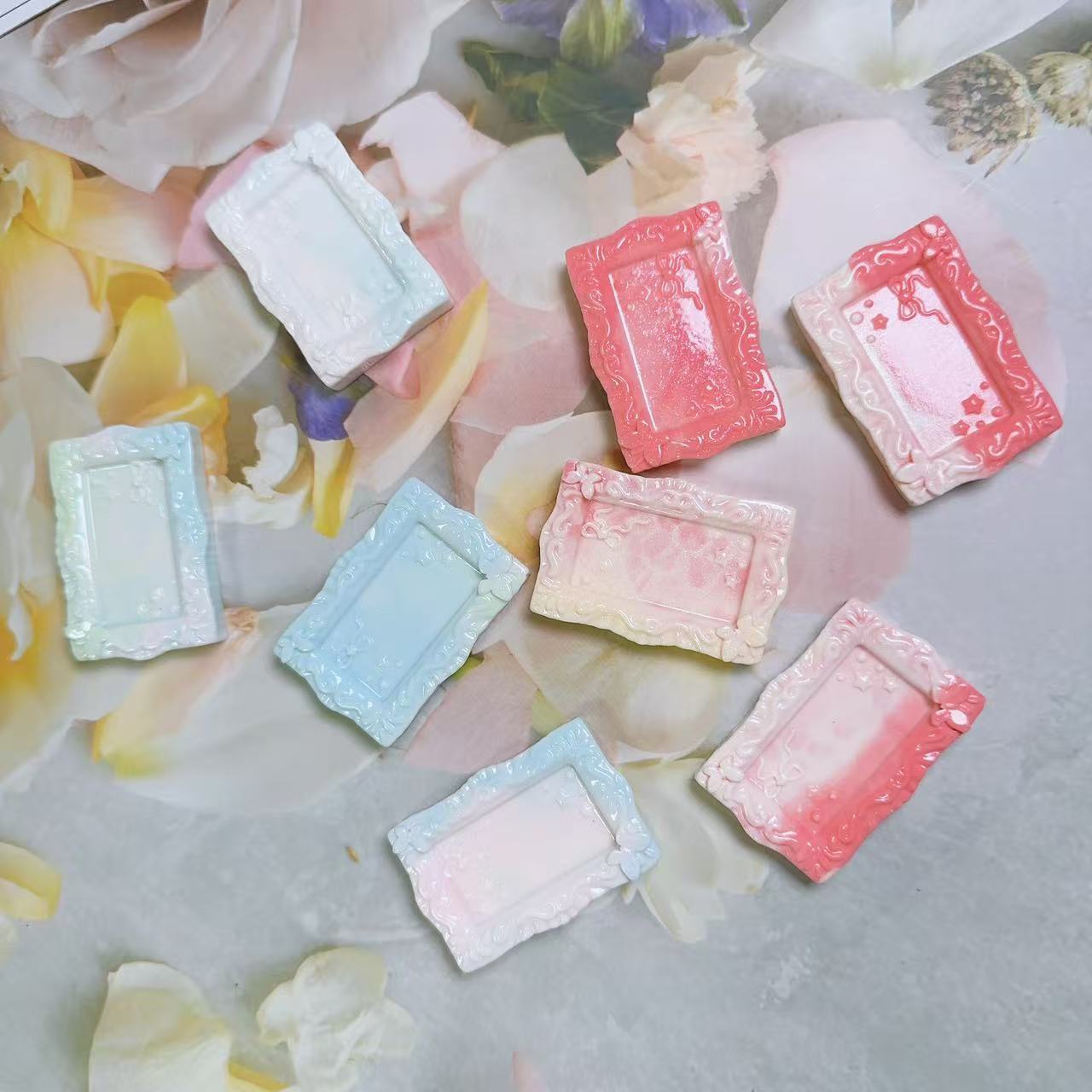 渐变立体蝴蝶相框托盘卡通树脂盘子食玩手工diy冰箱贴发夹奶油胶