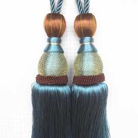 跨境直供现代简约窗帘绑带绑绳婚庆婚礼流苏挂球金丝网球窗帘绑带