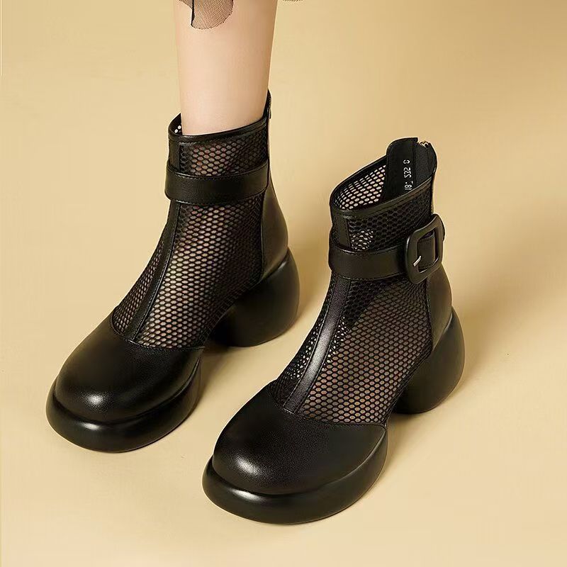 2025 nuevas botas frescas botas de malla de cuero suave botas de malla de verano botas respirables botas cortas botas de malla delgadas de verano hueco