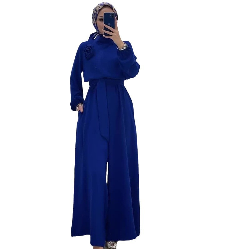2024 otoño nuevo Europa y América Amazon cross-border ropa de mujer de color sólido simple correa de cintura delgada pierna ancha junk