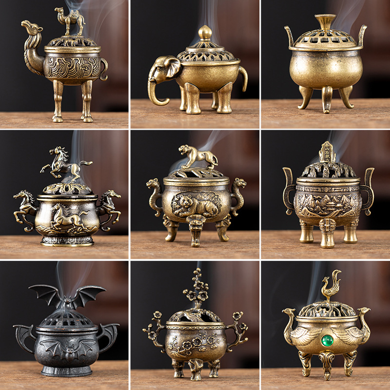 新品凤凰麒麟三足炉天元鼎炉小祥云无粘粉檀香香薰炉合金香炉摆件