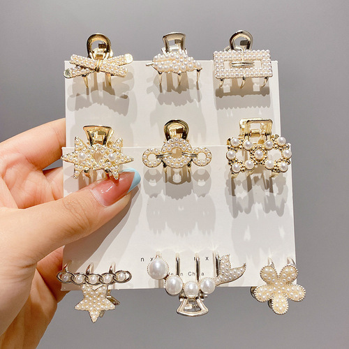 Exquisite small grab clip rhinestone pearl high ponytail hairpin hairpin bangs on the back of the head broken hair shark clip headwear