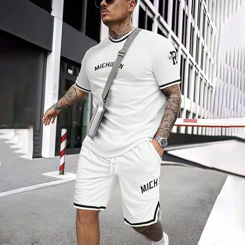 2023 camiseta de moda de verano corriendo fitness cuello redondo manga corta 3D impresión de los hombres de comercio exterior traje de Deportes de calle