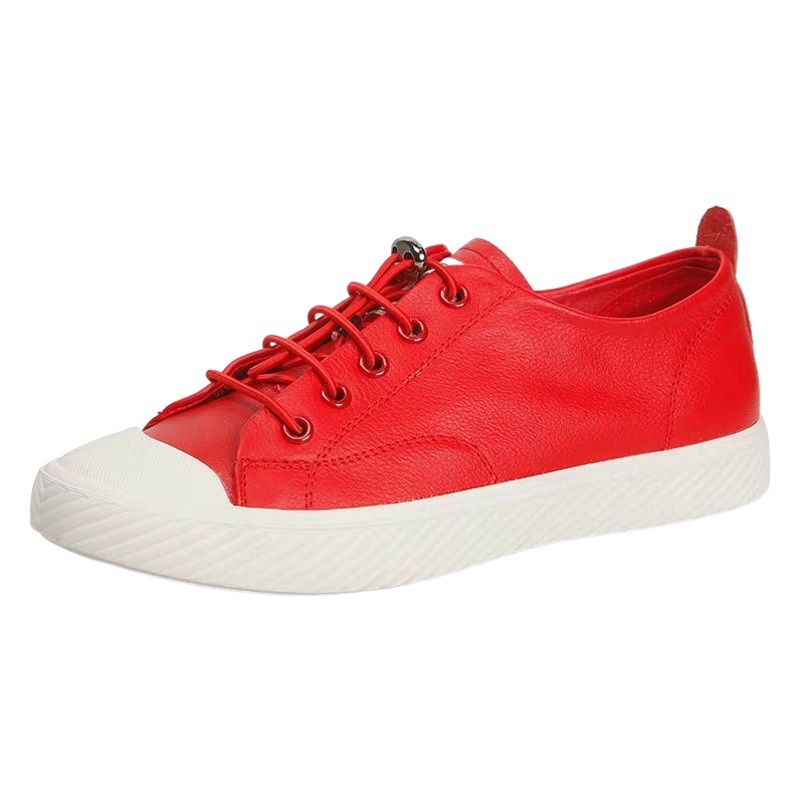 First-Layer Cowhide Flats-Soled White Shoes for Women 2025 Spring and Autum New Korean Style Versatile Soft-Soled Red Flats for Women