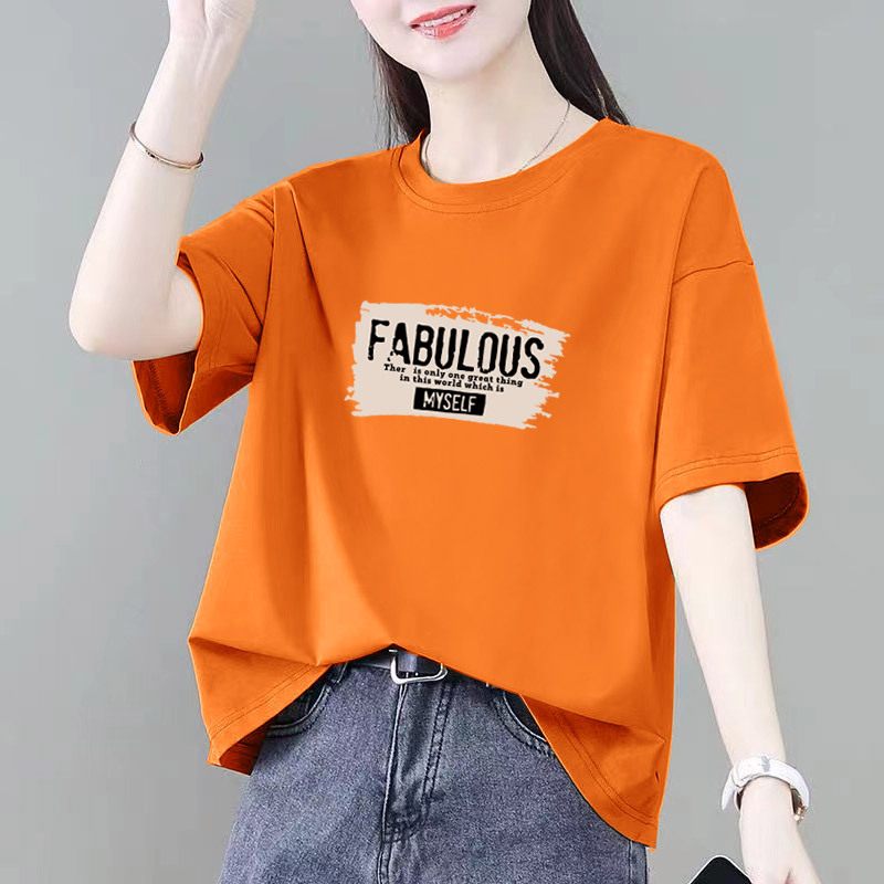 小柄な綿半袖Tシャツレディースゆったり夏新作カジュアル大きいサイズファットmm痩身ボトムシャツトップイン|undefined