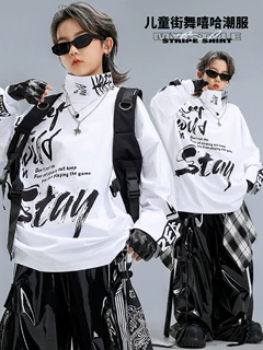 hiphop街舞童装嘻哈儿童潮服男童亮黑皮裤套装女童潮装元旦演出服