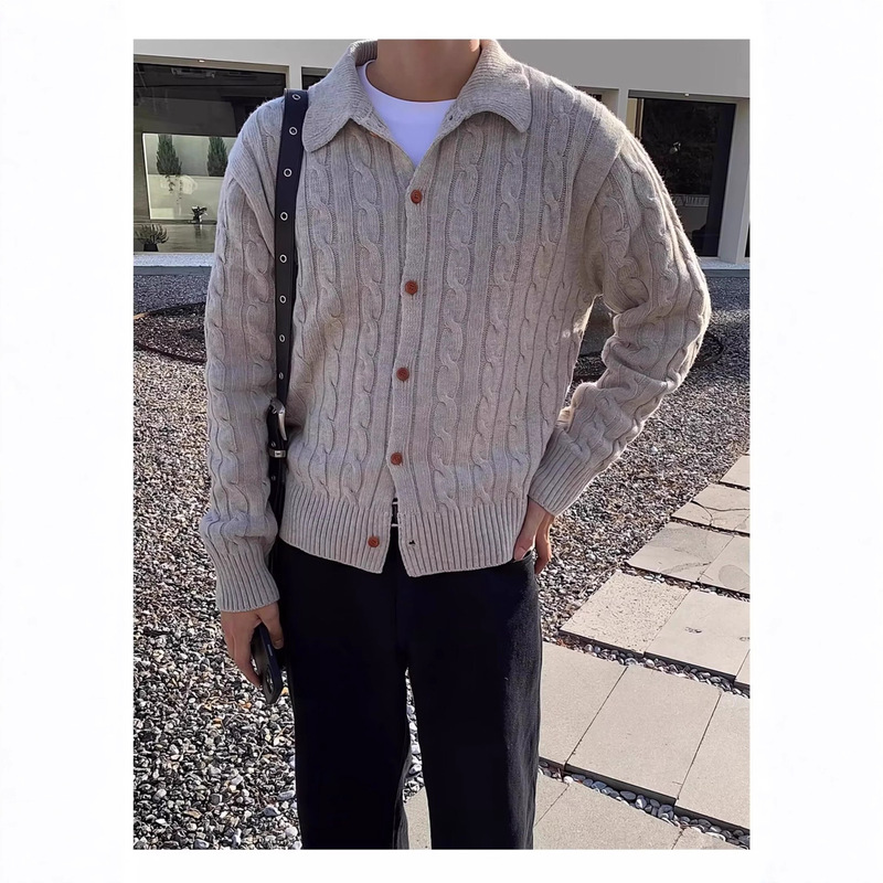 Thick Hemp Flower Knitted Cardigan Men's Design Spring & Fall Versatile Jacket Retro Lazy Sweater Casual Lapel Sweater