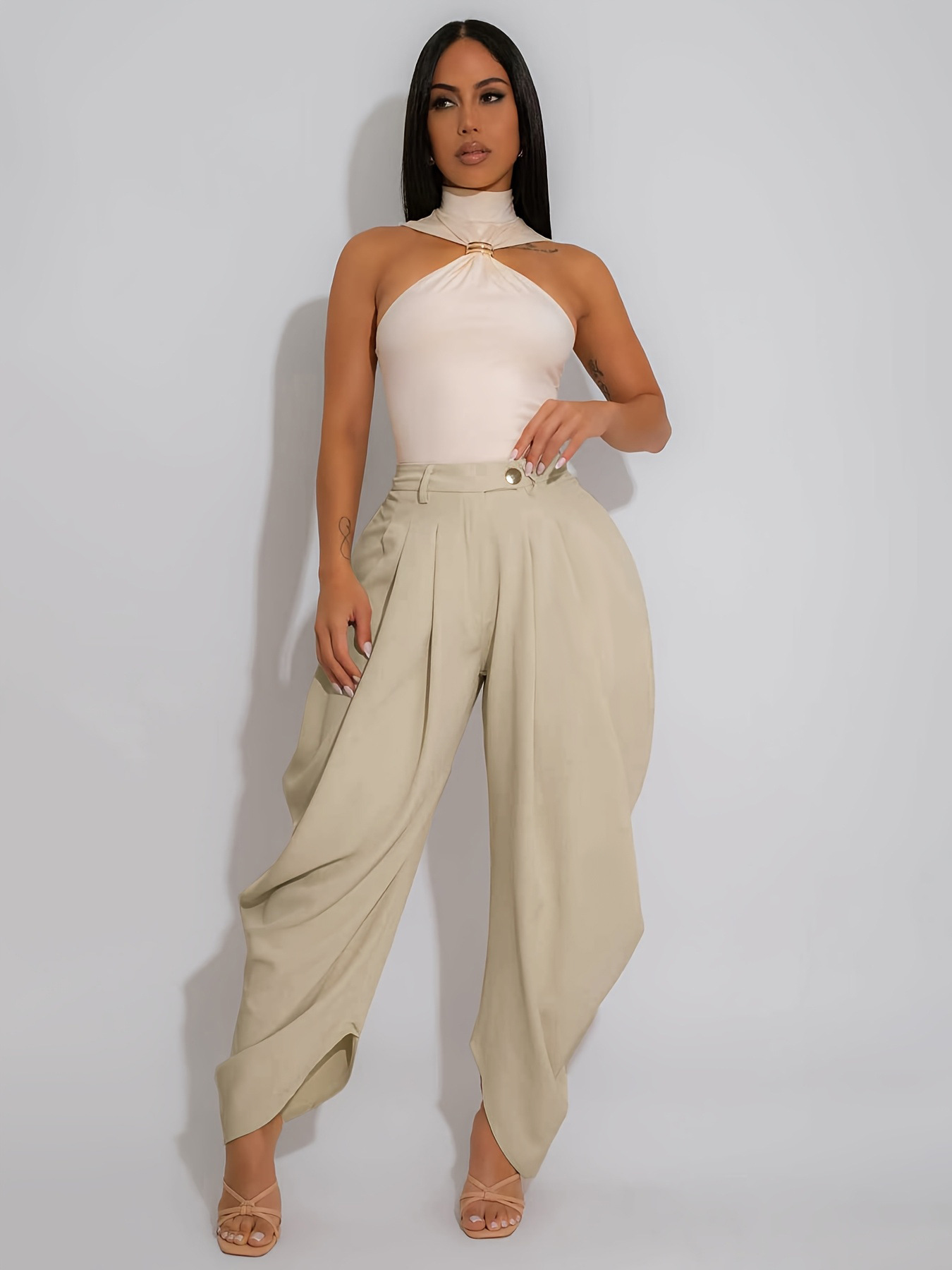 Damen Freizeithose In Unifarben Mit Blumendetail Urbaner Stil_voghion.com