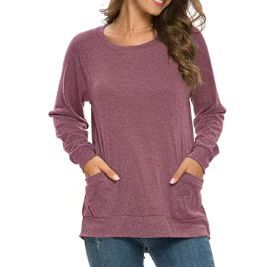 Sudadera Holgada de Cuello Redondo para Mujer de Poliéster con Bolsillo Manga Larga para Uso Diario