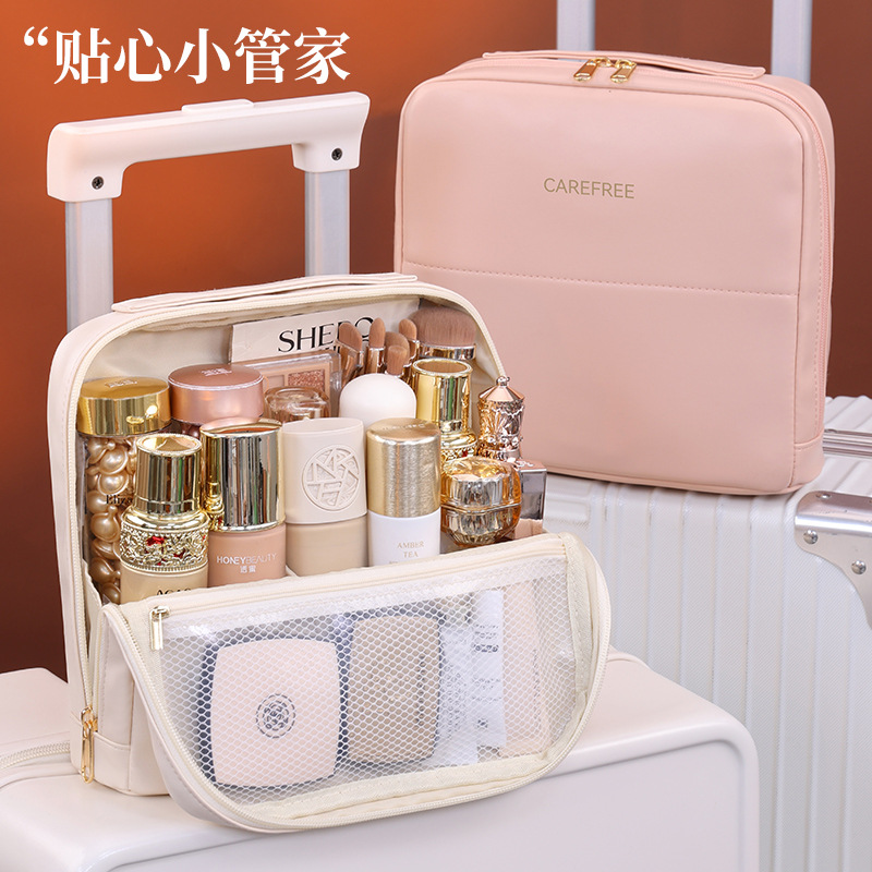 Bolsa de maquillaje vertical transfronteriza portátil de gran capacidad para mujeres 2025 nueva bolsa de maquillaje de alta gama para productos de cuidado de la piel