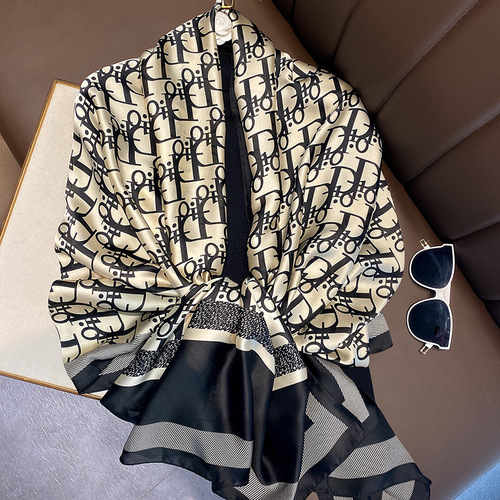 New summer sun protection silk scarf, damask print, extended shawl, decorative mom scarf, beach towel