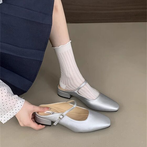Baotou Half Slippers Women's Outer Wear Fairy Design Sense 2025 Spring and Summer French Muller Sandals and Slippers Half Shoes