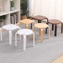 实木圆凳子家用木板凳时尚创意小凳子现代餐桌凳客厅网红餐凳静音