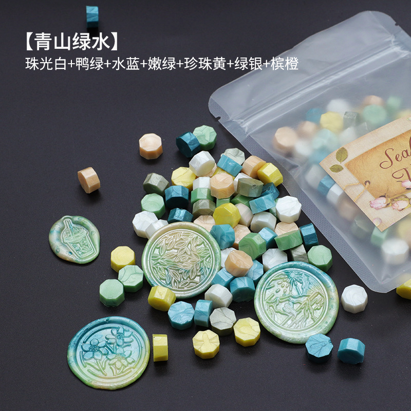 Ocho-lado fuego pintura cera grano mezclado color 35g bolsa de embalaje fuego pintura cera sello al por mayor sobre DIY mano cuenta de sellado Uso de cera