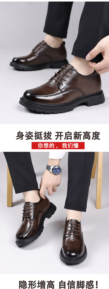 Giày da nam công sở da thật buộc dây đế xốp có độn gót — Màu nâu, màu đen chi tiết 15