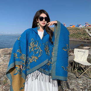 Ethnic Style Hooded Large Shawl Women's Xizang Yunnan Photograph Cloak Northwest West Sichuan Travel Wear Cape Outer Wear