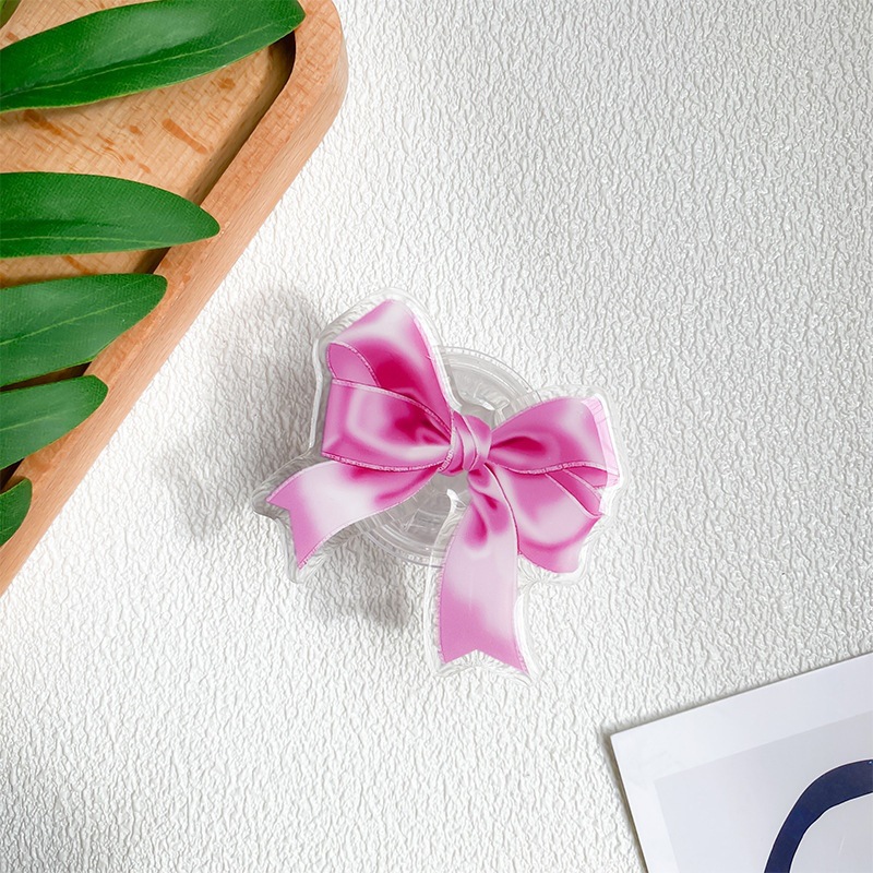 Pembe yay hava yastığı telefon tutucusu, niş yapışkanlı masaüstü taşınabilir destek, kız kalp sabit parmak tokası_voghion.com