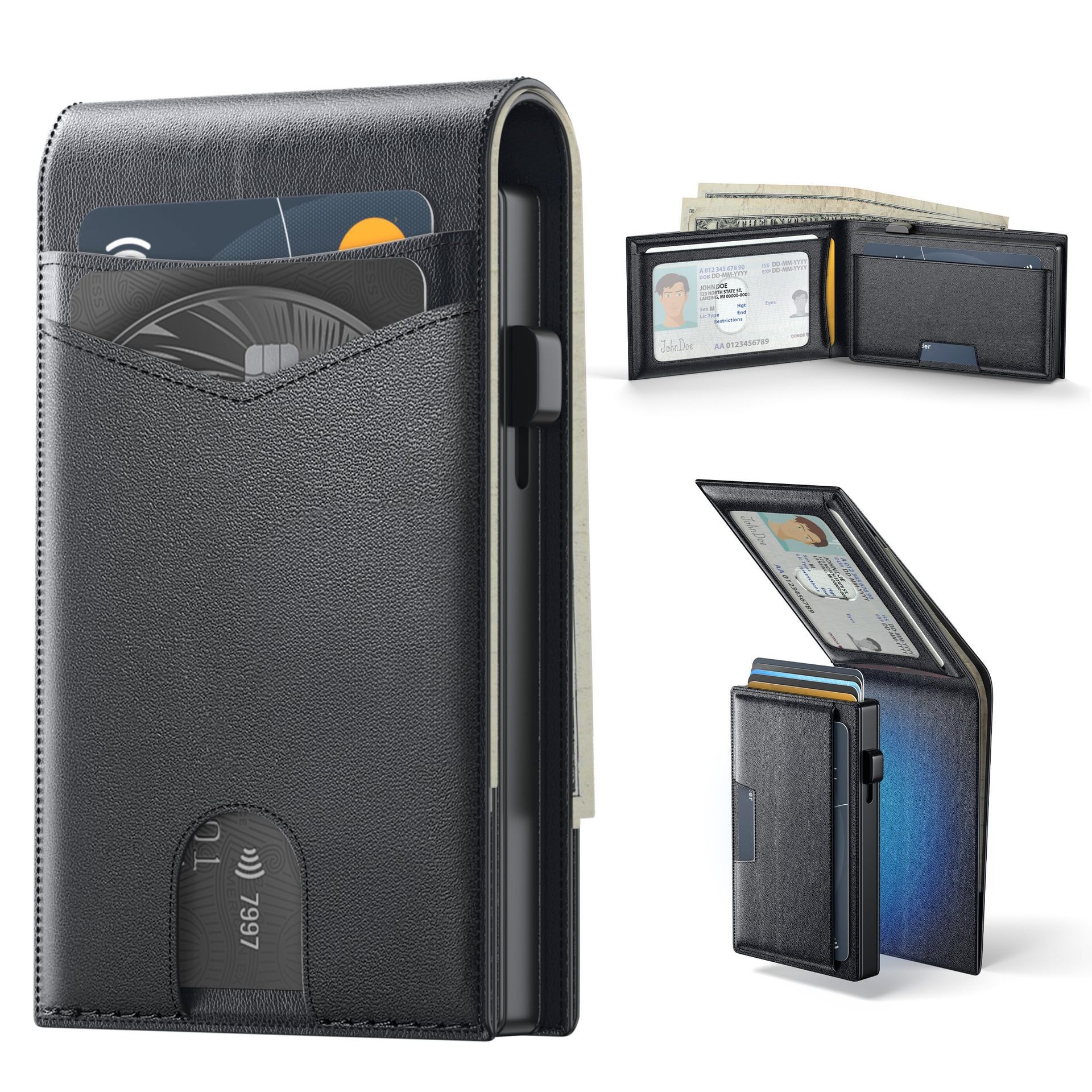 Transfronterizos cartuchos de metal plegables con airtag bolsa de tarjetas magnéticas anti-robo vertical multifuncional cartera de hombre