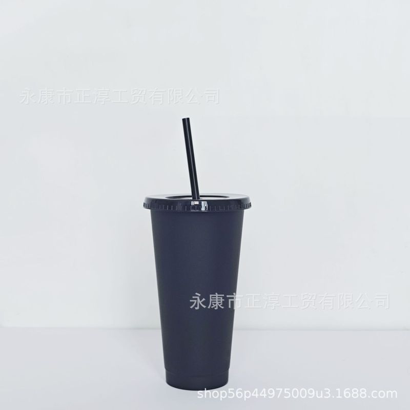 外贸新款马卡龙系列大容量710ML塑料奶茶杯PP材质磨砂手感吸管杯|undefined