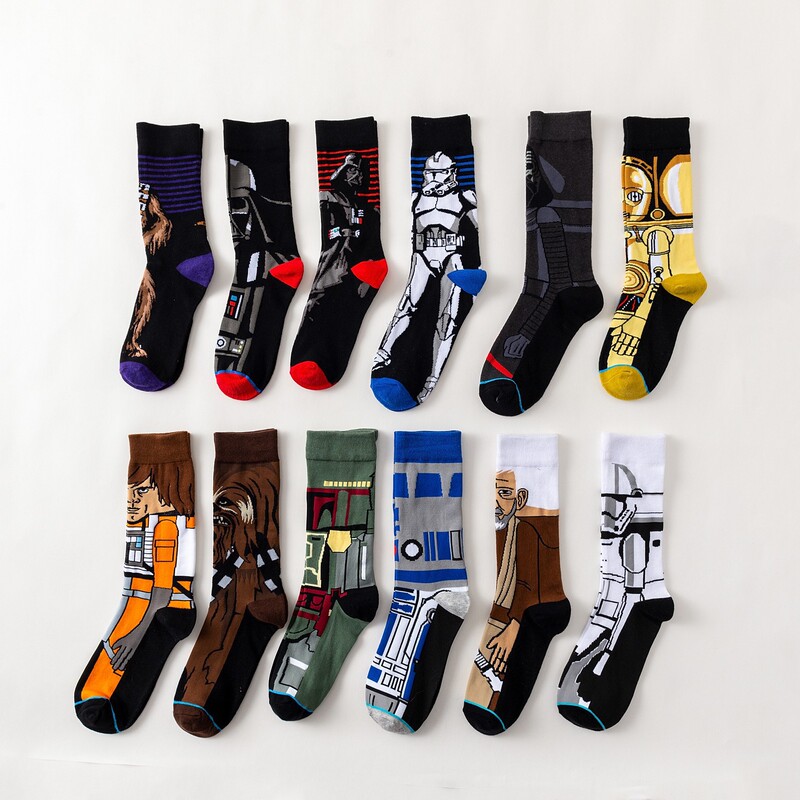 Planet Cotton Cartoon Anime Cross-Border Socks Personalized Cotton Socks New Star Wars Trendy Cotton Socks Mid-Tube European and American Trend