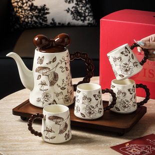 Gift Flower Teapot Tea Set, Exquisite Afternoon Tea, Tea Brewing Set, High-Looking Water Set with Tray and Cup