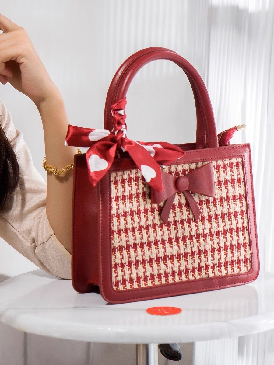 Bolso de pata de gallo bolso de boda de novia roja mujer 2025 nuevo bolso de mensajero de un solo hombro de gran capacidad