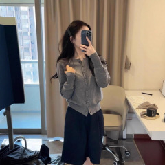 高级感韩系灰色针织开衫女秋冬气质修身显瘦外搭羊绒毛衣外套上衣